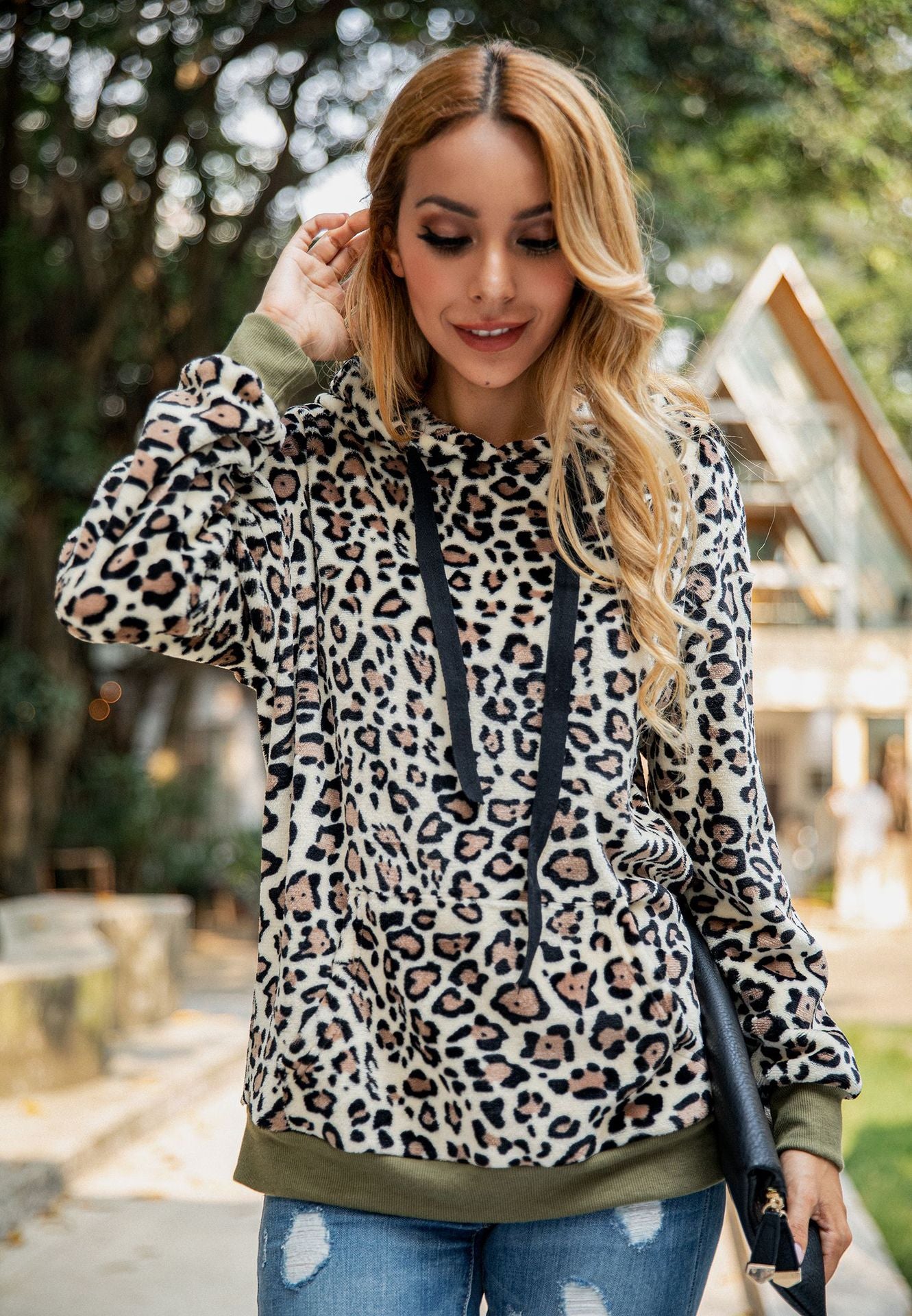 Leopard Print Hooded Sweashirt