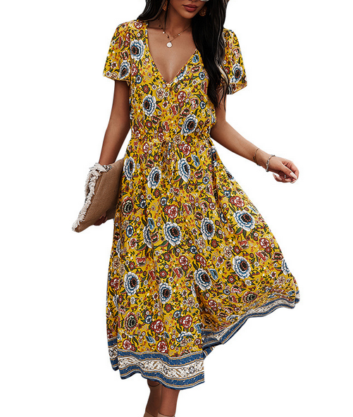 Floral V Neck Dress