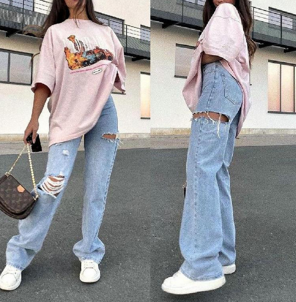 High Waist Hole Jeans