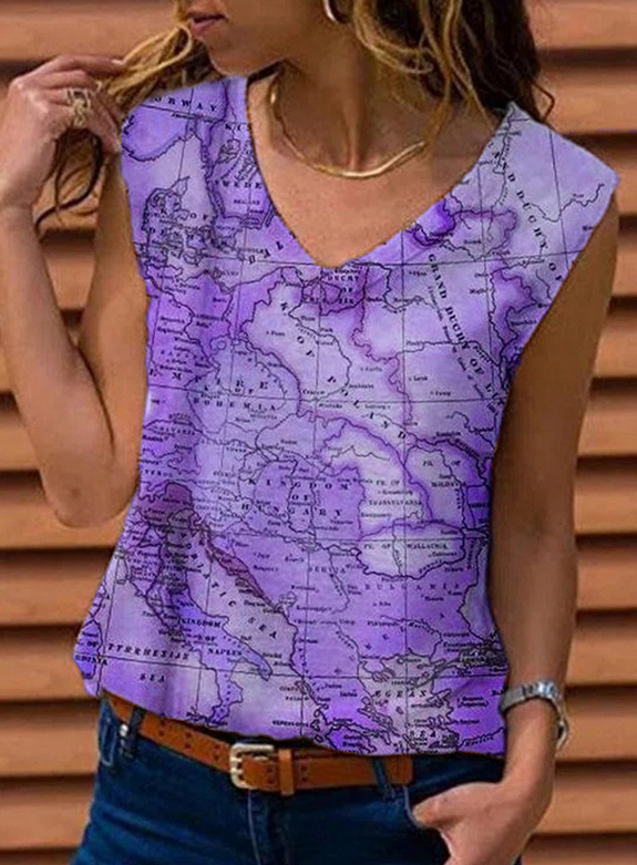 Map Pattern Sleeveless Top