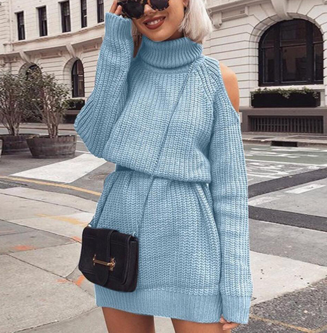 High neck strapless sweater dress
