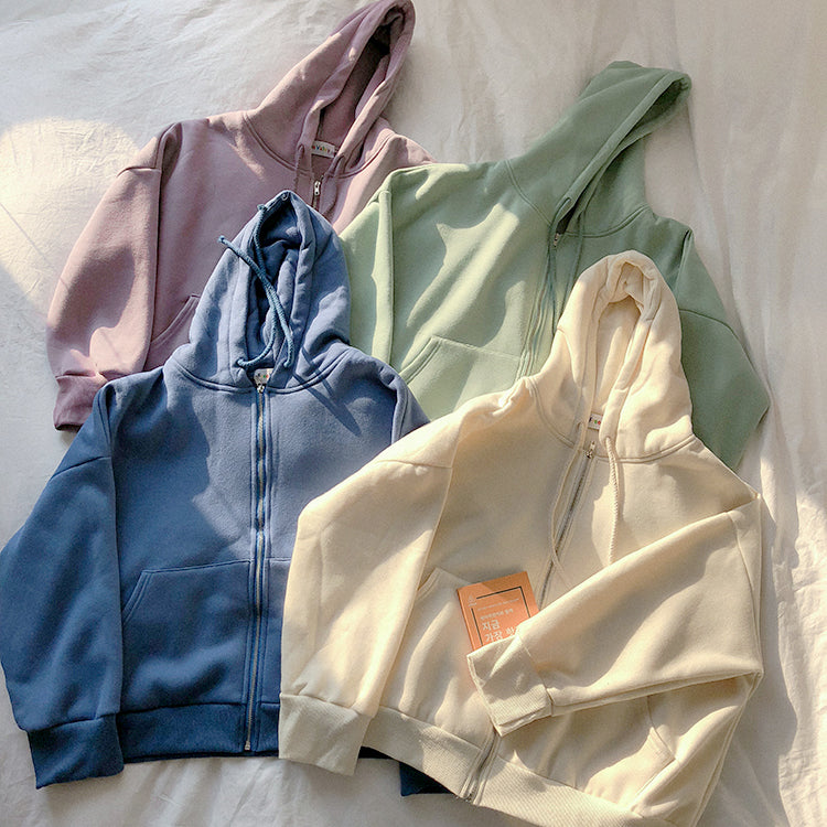 Front Zipper Hooded Sweatshirt Coat