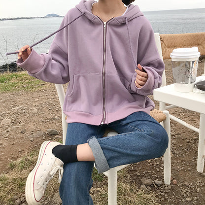 Front Zipper Hooded Sweatshirt Coat