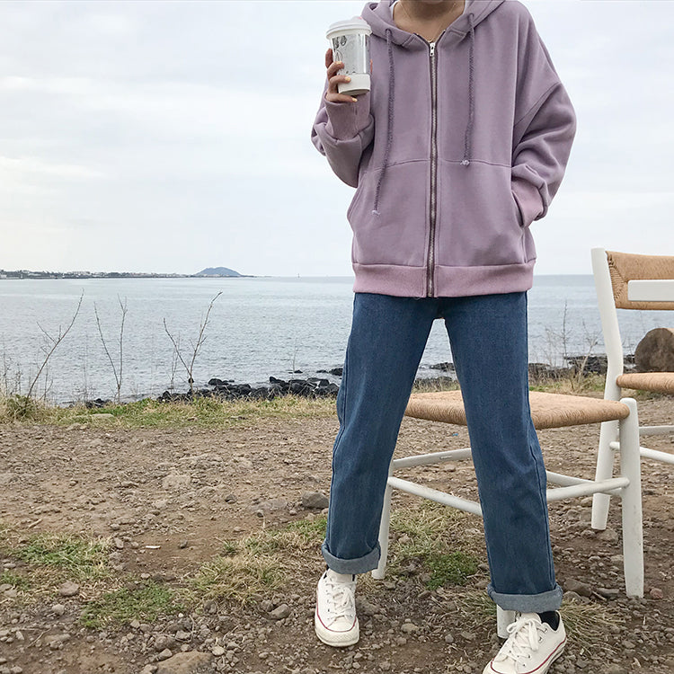 Front Zipper Hooded Sweatshirt Coat