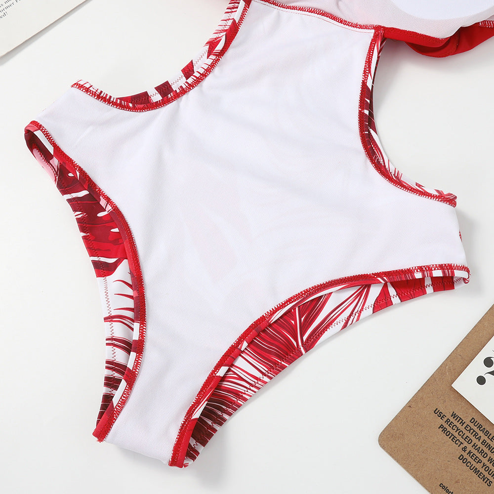 Leaves Print One Piece Swimsuit