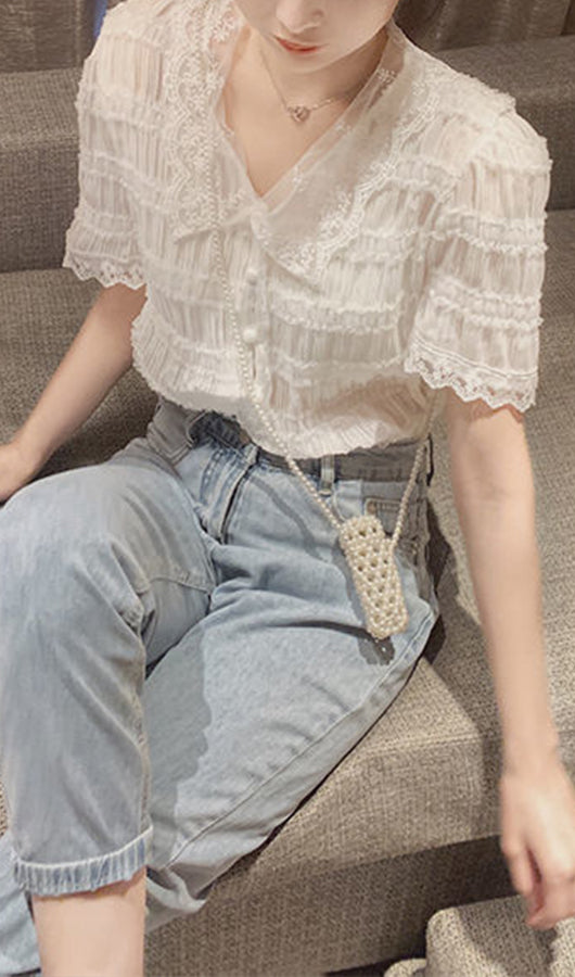 V Neck Folded Chiffon Top