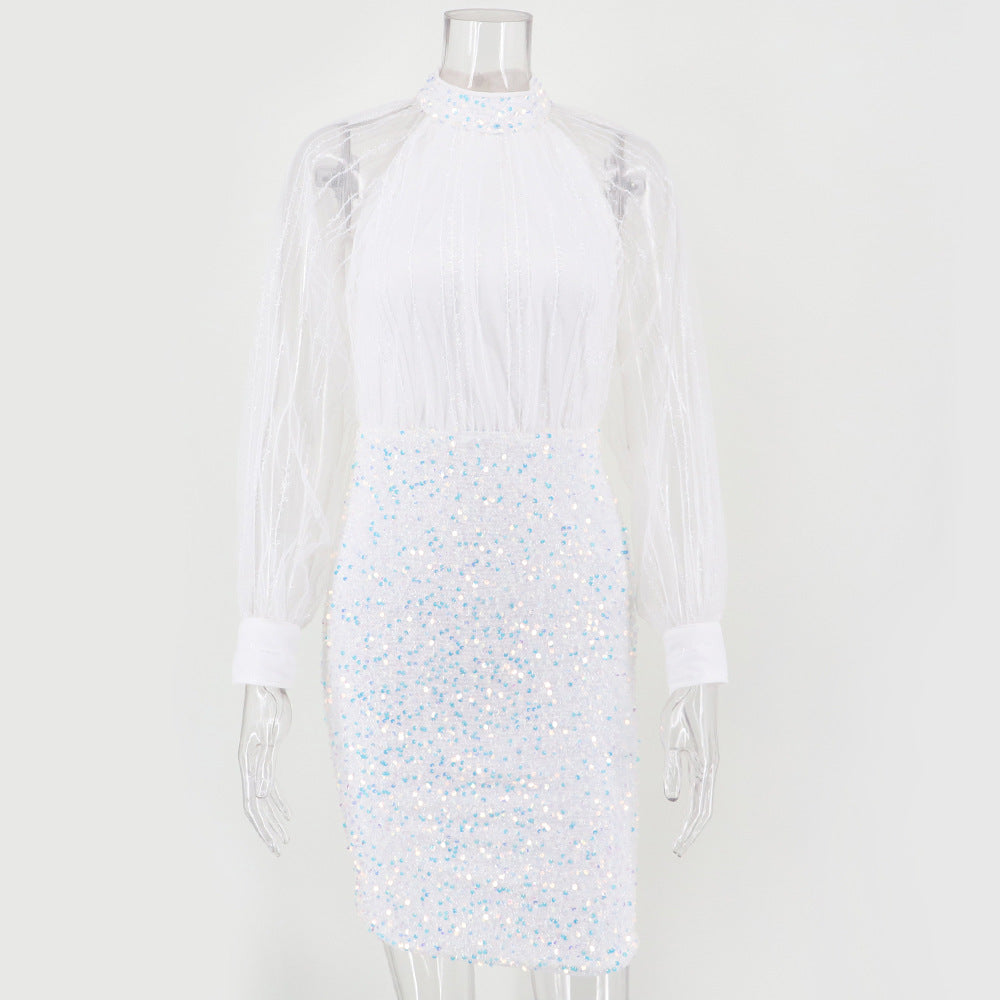 White Sequins Bodycon Dress