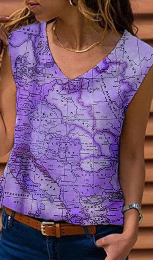 Map Pattern Sleeveless Top