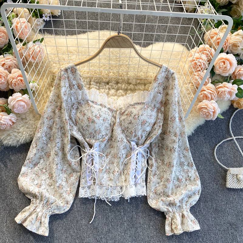Lace Splicing Floral Top