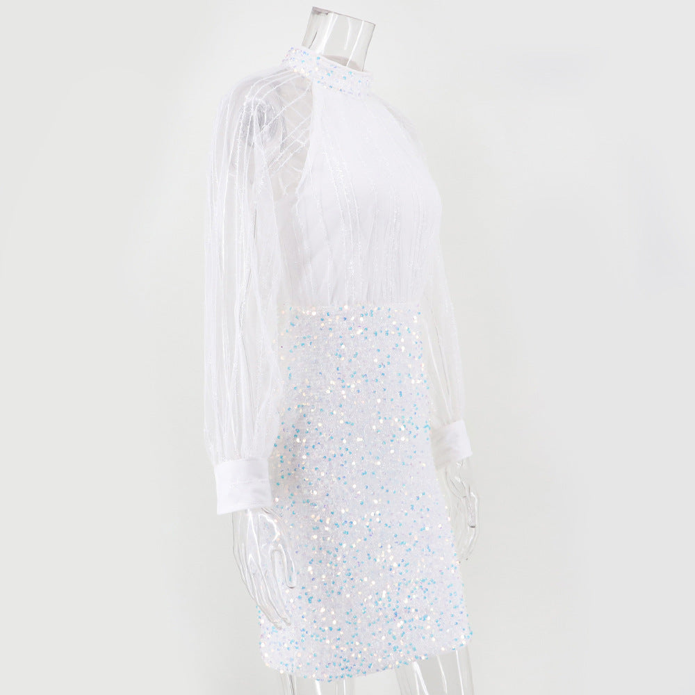 White Sequins Bodycon Dress