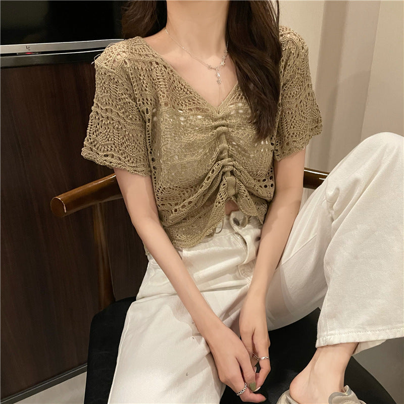 Hollow Out V Neck Knit Top