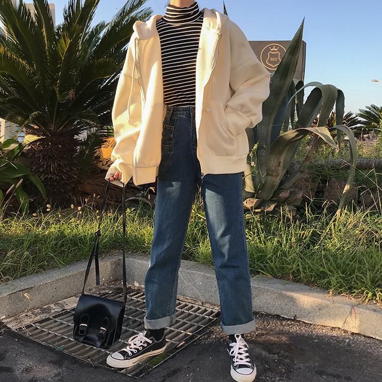 Front Zipper Hooded Sweatshirt Coat