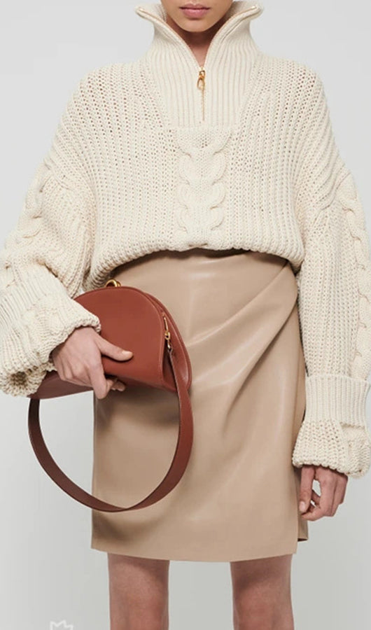 Stand-up collar zipper pullover sweater