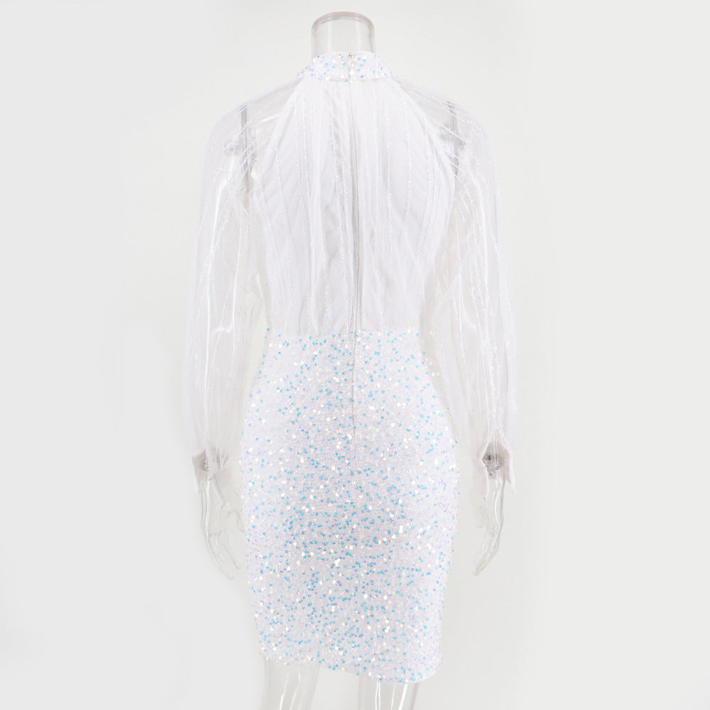 White Sequins Bodycon Dress
