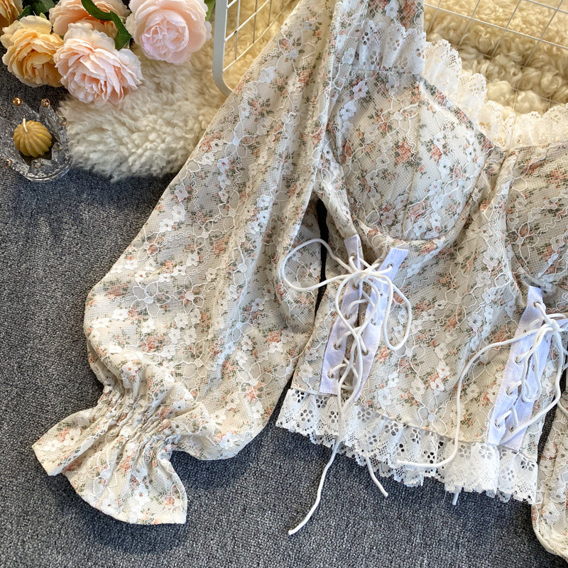 Lace Splicing Floral Top