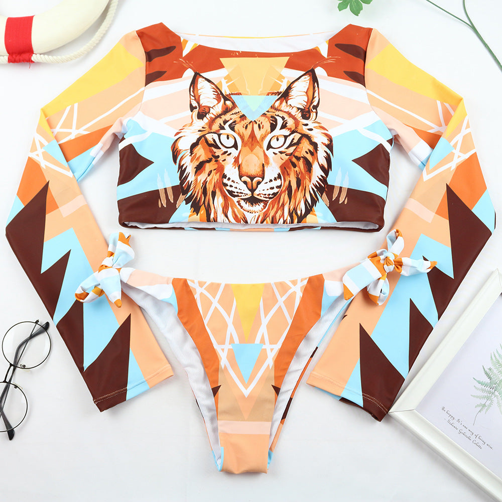 Leopard Print Long Sleeve Bikini Set