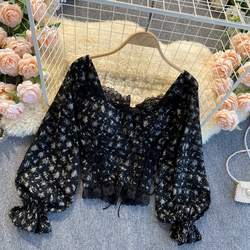 Lace Splicing Floral Top