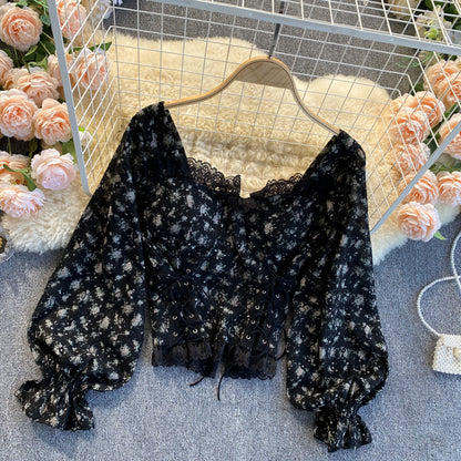 Lace Splicing Floral Top