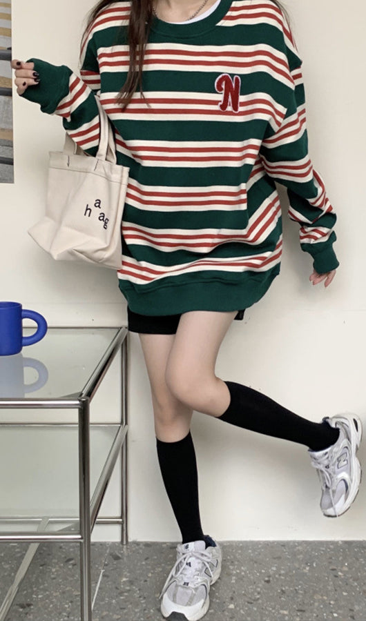 Striped casual round neck T-shirt top
