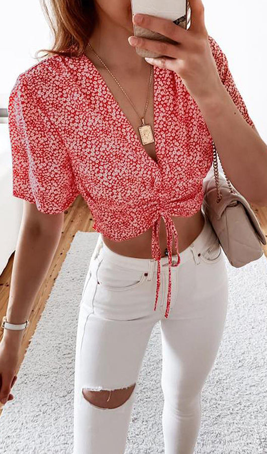 V Neck Flroal Top