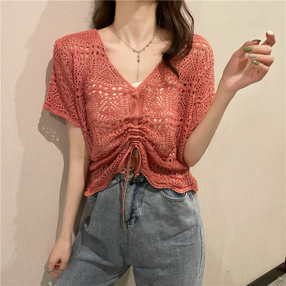 Hollow Out V Neck Knit Top