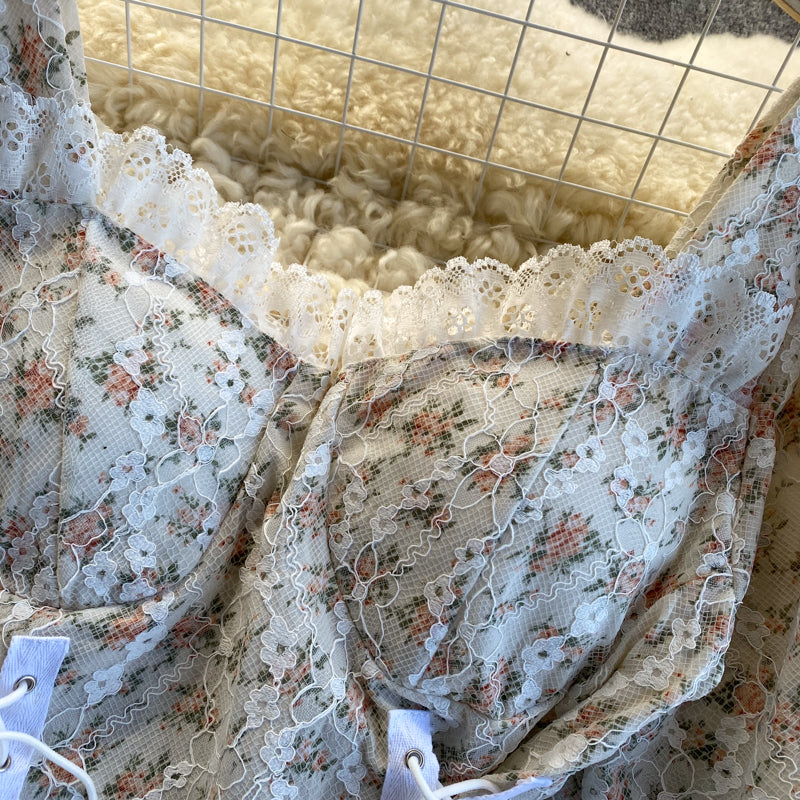 Lace Splicing Floral Top
