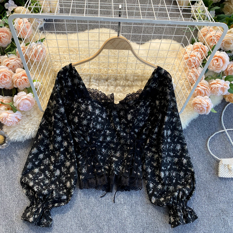 Lace Splicing Floral Top