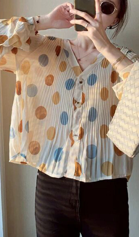 Front Buttons Folded Chiffon Top