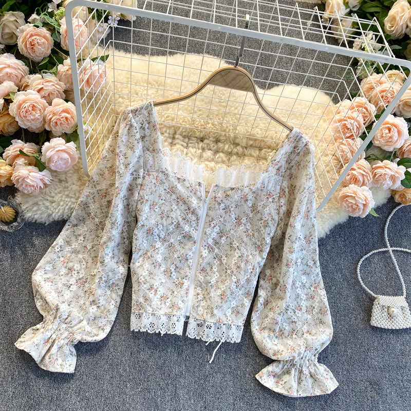 Lace Splicing Floral Top