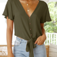 Front Buttons Deep V Neck Top