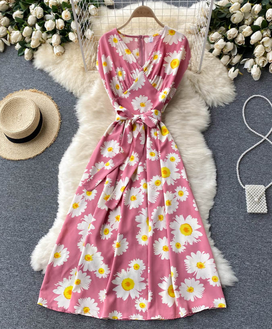 Flroal V Neck Dress