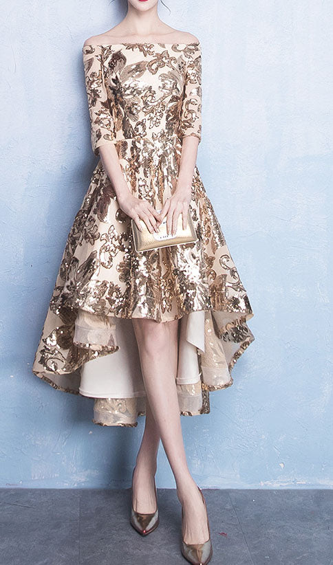 Off The Shoulder Sequins High Low Dress
