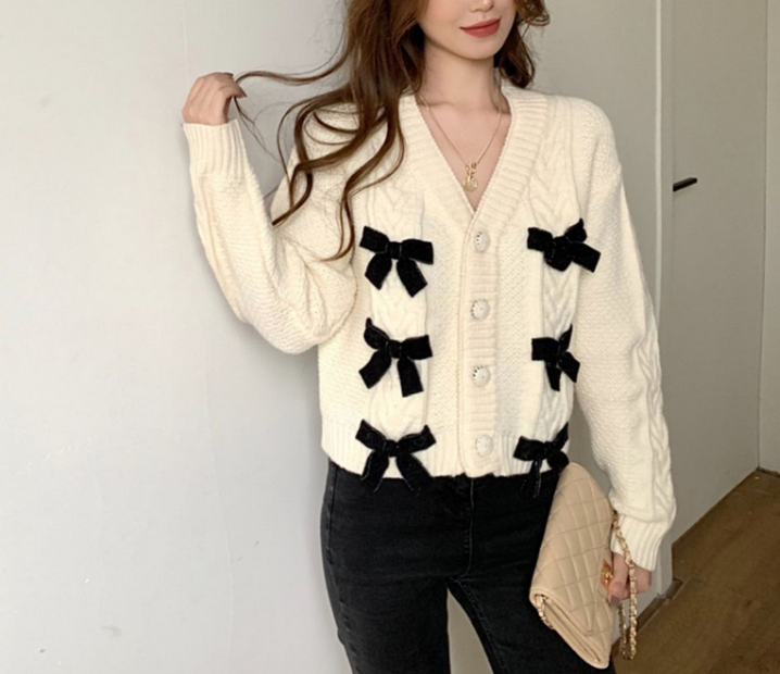 Bowknot Knotted Sweater Cardigan