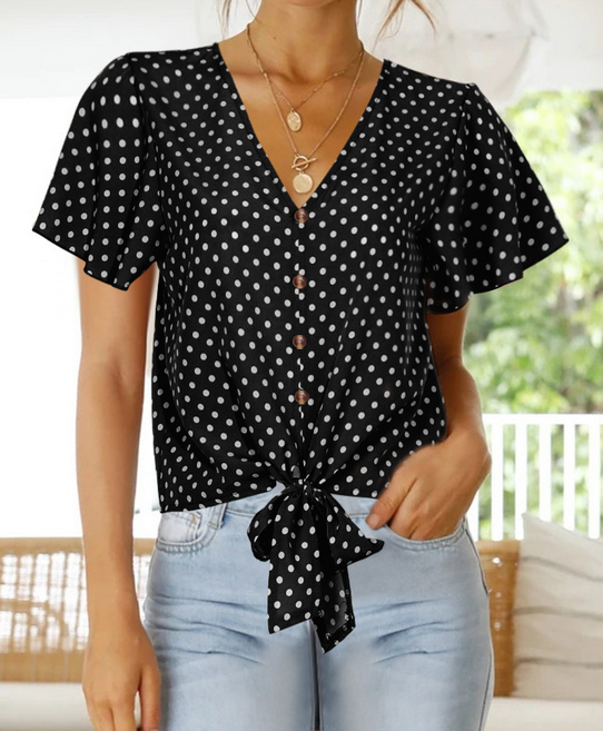 Front Buttons Deep V Neck Top