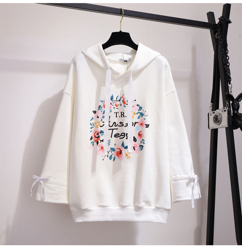 Plus Size Floral Hooded Sweatshirt