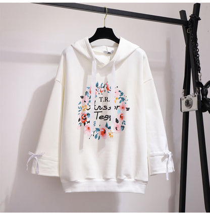 Plus Size Floral Hooded Sweatshirt