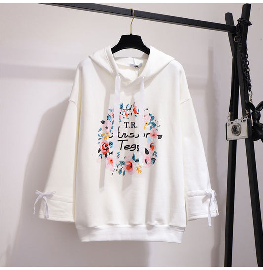Plus Size Floral Hooded Sweatshirt