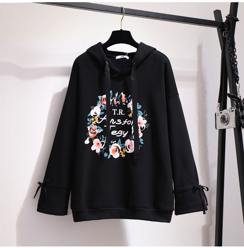 Plus Size Floral Hooded Sweatshirt