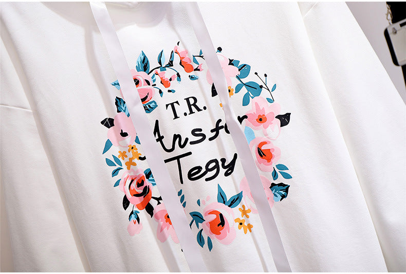Plus Size Floral Hooded Sweatshirt