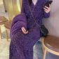 Purple Floral V Neck Dress