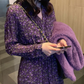 Purple Floral V Neck Dress