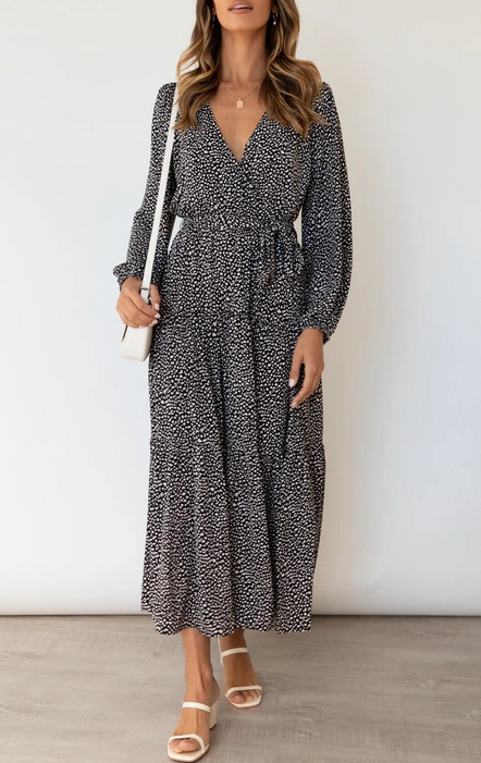Dots V Neck Dress