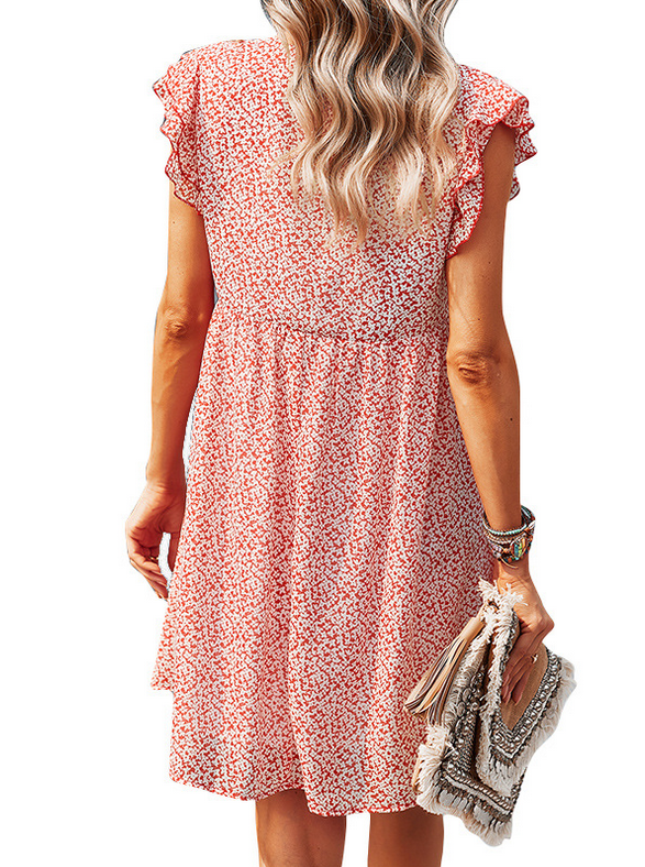 V Neck Floral Chiffon Dress