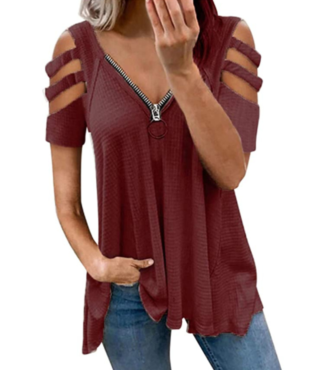 Hollow Out Zipper Top