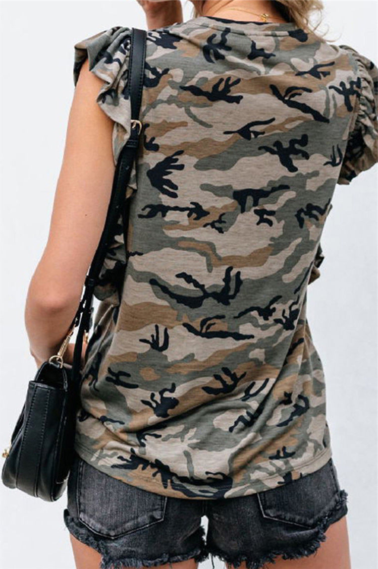 Round Neck Camouflage Top
