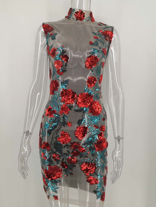 Floral See-through Bodycon Dress