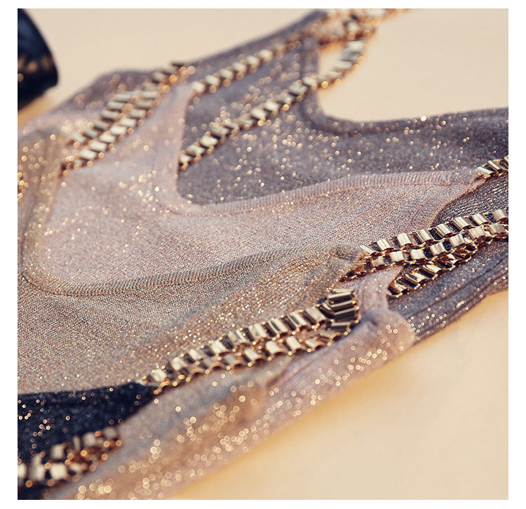 Sequins V Neck Top