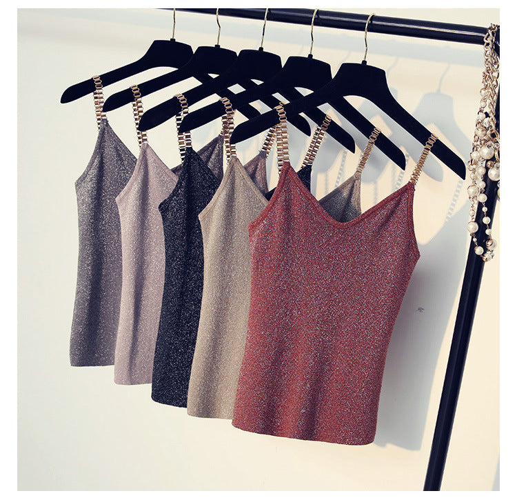 Sequins V Neck Top