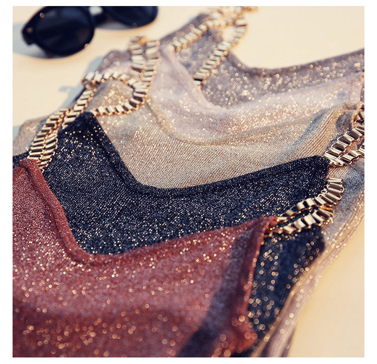 Sequins V Neck Top