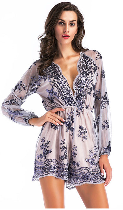 Sequins V Neck Romper